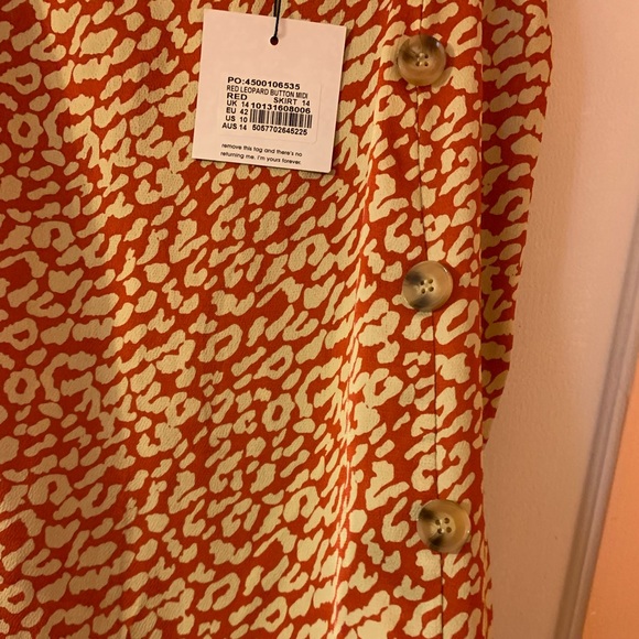 Red Leopard Button Down Midi Skirt - Picture 4 of 5